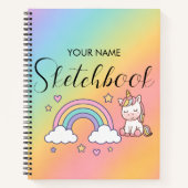 Cute Pastel Unicorn Rainbow Custom Name ノートブック (正面)