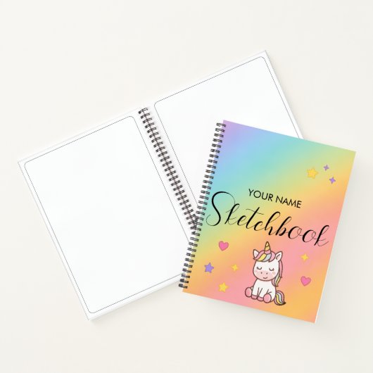 Cute Pastel Unicorn Rainbow Personalized ノートブック (内部)