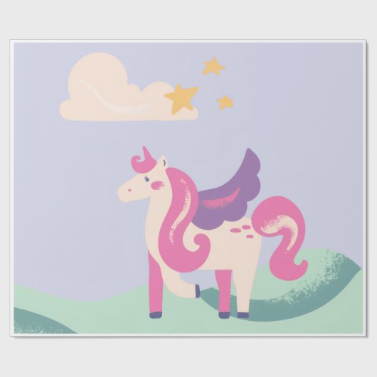 Cute Pastel Unicorn Wrapping Paper – Kids Birthday ラッピングペーパー (フラット)