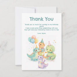 Cute Pastel Watercolor Dinosaurs Birthday サンキューカード