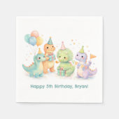 Cute Pastel Watercolor Dinosaurs Birthday スタンダードカクテルナプキン (正面)