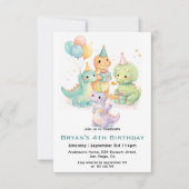 Cute Pastel Watercolor Dinosaurs Birthday 招待状 (正面)