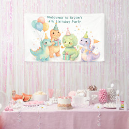 Cute Pastel Watercolor Dinosaurs Birthday 横断幕