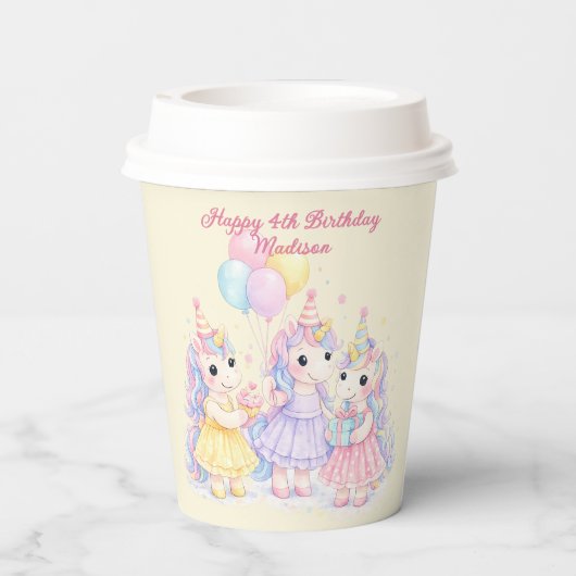 Cute Pastel Watercolor Dinosaurs Birthday 紙コップ (裏面)