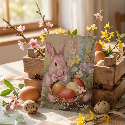 Cute pastel  watercolor easter bunny eggs シーズンカード