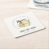 Cute Pastel Watercolor Honey Jar Baby Shower スクエアペーパーコースター (アングル)