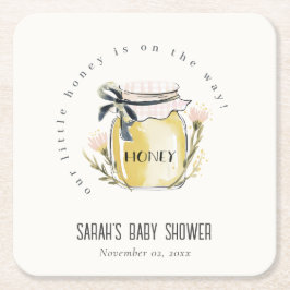 Cute Pastel Watercolor Honey Jar Baby Shower スクエアペーパーコースター