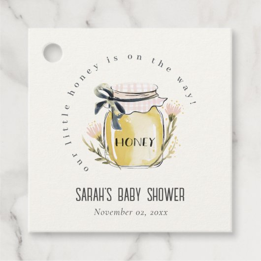 Cute Pastel Watercolor Honey Jar Baby Shower フェイバータグ (正面)