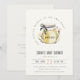 Cute Pastel Watercolor Honey Jar Baby Shower 招待状