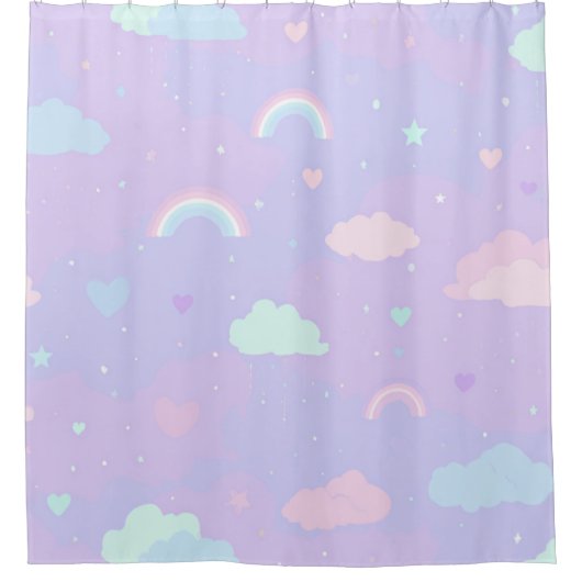 Cute Pastel Whimsical Pattern Fun Girly Cloud  シャワーカーテン (正面)