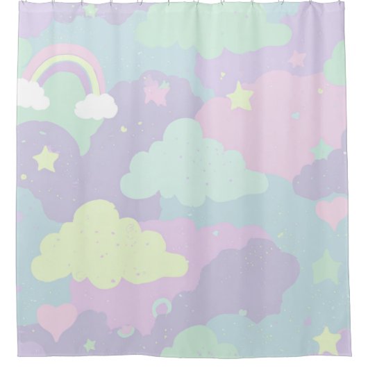 Cute Pastel Whimsical Pattern Fun Girly Cloud  シャワーカーテン (正面)