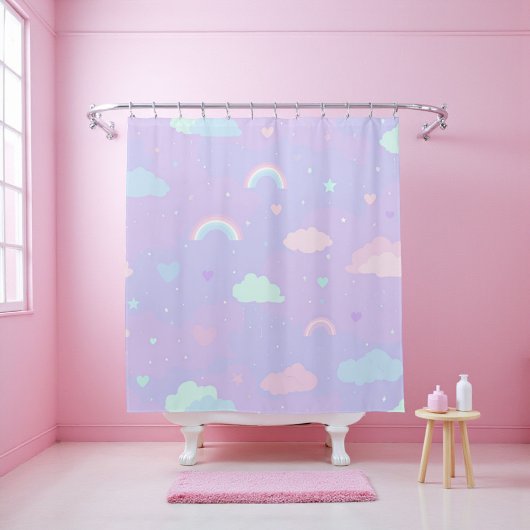 Cute Pastel Whimsical Pattern Fun Girly Cloud シャワーカーテン