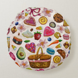Cute Pastry Confections Sweets ラウンドクッション