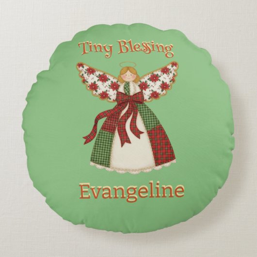 Cute Patchwork Angel – Personalized Baby ラウンドクッション (正面)