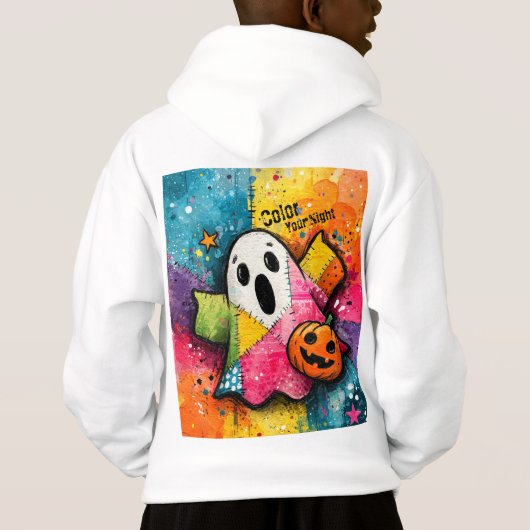 Cute Patchwork Ghost Colorful Splatter Art (裏面)