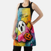 Cute Patchwork Ghost Colorful Splatter Art エプロン (インサイチュ)