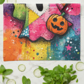 Cute Patchwork Ghost Colorful Splatter Art キッチンタオル (折り畳み)