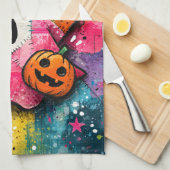Cute Patchwork Ghost Colorful Splatter Art キッチンタオル (四つ折り)