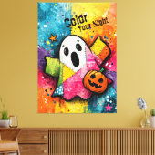 Cute Patchwork Ghost Colorful Splatter Art キャンバスプリント (インサイチュ (リビング))