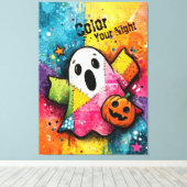 Cute Patchwork Ghost Colorful Splatter Art キャンバスプリント (インサイチュ (ウッドフロア))