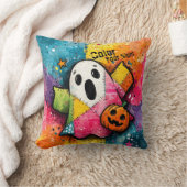 Cute Patchwork Ghost Colorful Splatter Art クッション (ブランケット)
