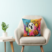 Cute Patchwork Ghost Colorful Splatter Art クッション (椅子)