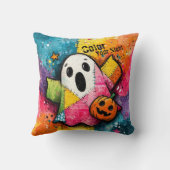 Cute Patchwork Ghost Colorful Splatter Art クッション (裏面)