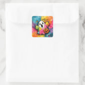 Cute Patchwork Ghost Colorful Splatter Art スクエアシール (バッグ)