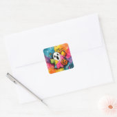 Cute Patchwork Ghost Colorful Splatter Art スクエアシール (封筒)