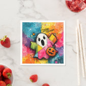 Cute Patchwork Ghost Colorful Splatter Art スタンダードカクテルナプキン (インサイチュ)