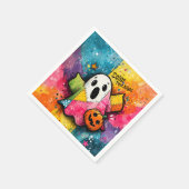 Cute Patchwork Ghost Colorful Splatter Art スタンダードカクテルナプキン (角)