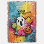 Cute Patchwork Ghost Colorful Splatter Art スローブランケット (正面縦)