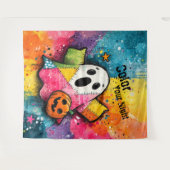 Cute Patchwork Ghost Colorful Splatter Art タペストリー (正面(横))