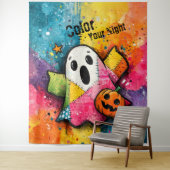 Cute Patchwork Ghost Colorful Splatter Art タペストリー (インサイチュ)