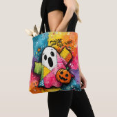 Cute Patchwork Ghost Colorful Splatter Art トートバッグ (クローズアップ)