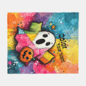Cute Patchwork Ghost Colorful Splatter Art フリースブランケット (正面(横))