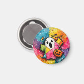Cute Patchwork Ghost Colorful Splatter Art マグネット (正面/裏面)