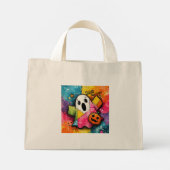 Cute Patchwork Ghost Colorful Splatter Art ミニトートバッグ (裏面)