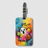 Cute Patchwork Ghost Colorful Splatter Art ラゲッジタグ (正面縦)