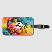 Cute Patchwork Ghost Colorful Splatter Art ラゲッジタグ (正面横)