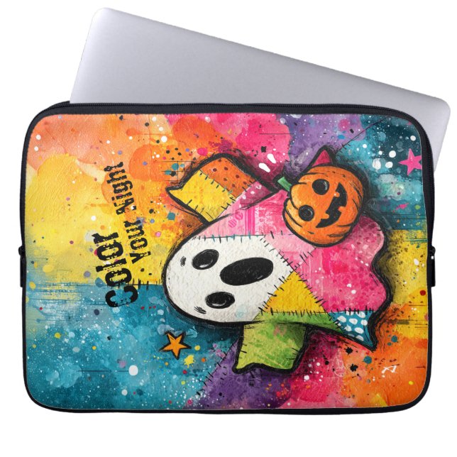 Cute Patchwork Ghost Colorful Splatter Art ラップトップスリーブ (正面)