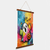 Cute Patchwork Ghost Colorful Splatter Art 吊り下げ型タペストリー (傾斜あり)