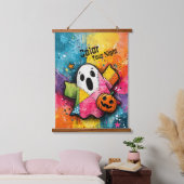 Cute Patchwork Ghost Colorful Splatter Art 吊り下げ型タペストリー (寝室)