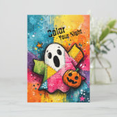 Cute Patchwork Ghost Colorful Splatter Art 招待状 (スタンド正面)