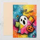 Cute Patchwork Ghost Colorful Splatter Art 招待状 (正面/裏面)