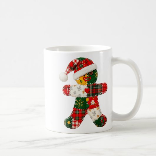 Cute Patchwork Gingerbread Man Christmas Men Women コーヒーマグカップ (右)
