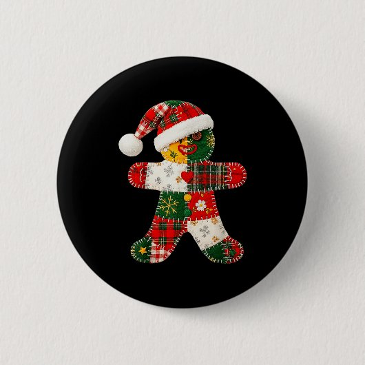 Cute Patchwork Gingerbread Man Christmas Men Women 缶バッジ (正面)