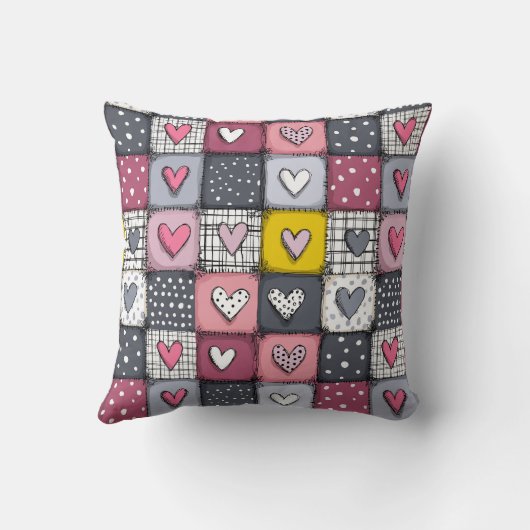 Cute Patchwork Pattern with Hearts クッション (裏面)