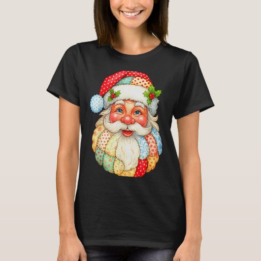 Cute Patchwork Santa Claus Christmas Xmas Men Wome Tシャツ (正面)