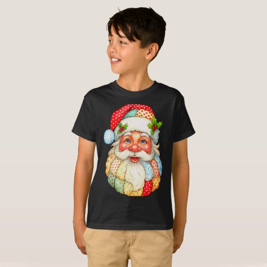 Cute Patchwork Santa Claus Christmas Xmas Men Wome Tシャツ (正面フル)